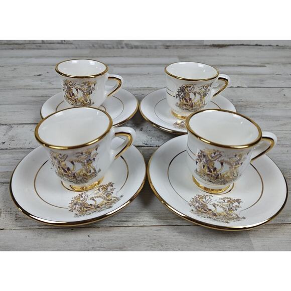 VTG INIAS Greece 24K Gold Greek Scene Demitasse Espresso Cups & Saucers Set Of 4 - Picture 1 of 12